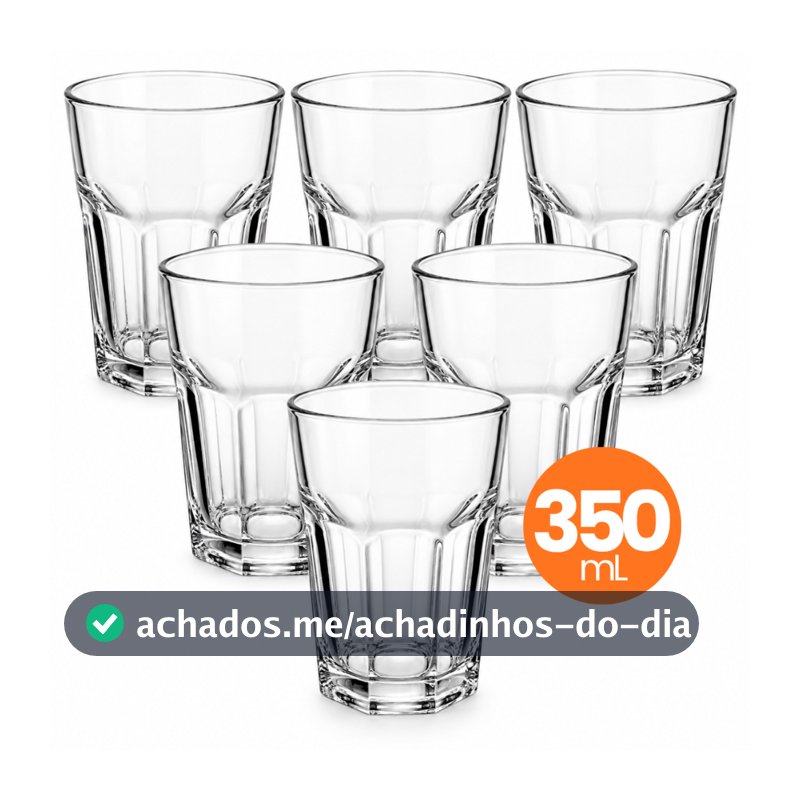 Jogo 6 Copo Vidro Briston 350ml Conjunto Mesa Posta Água Suco Cozinha Decoração Presente