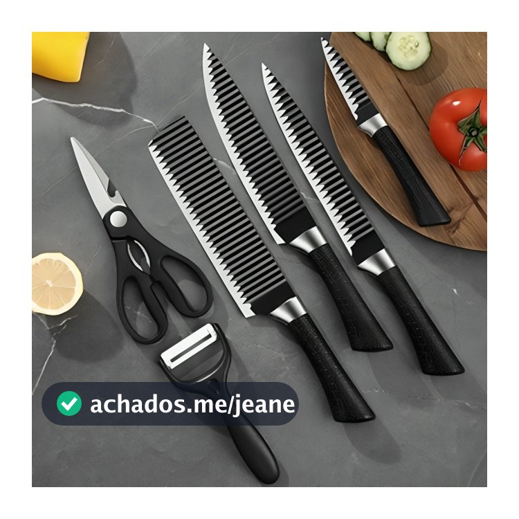 Utensílios de Cozinha 6 Peças com Facas, Tesoura e Descascador Praticidade e Versatilidade