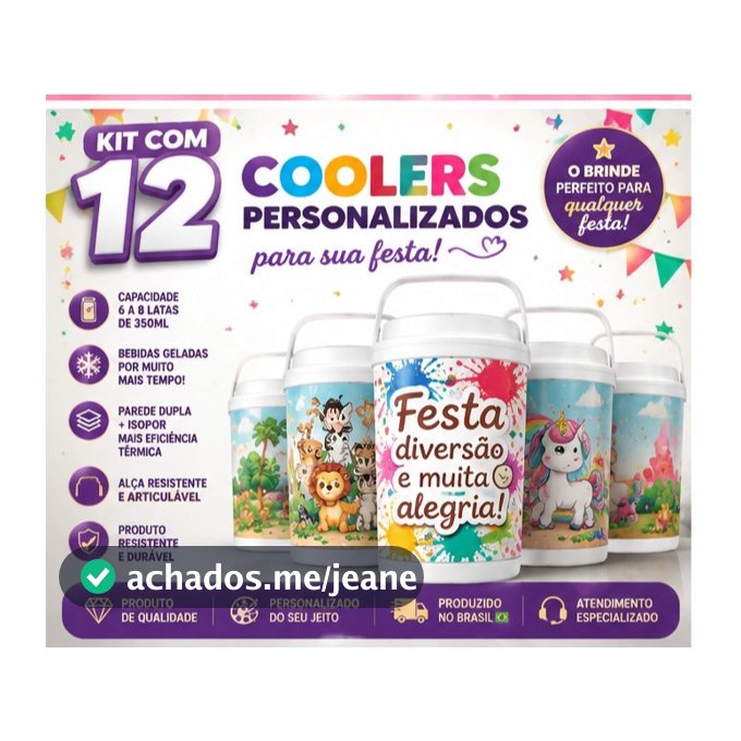 Cooler Personalizado para Festa com Sua Arte | Kit 12 Unidades | Capacidade 8 Latas Cada + Brinde