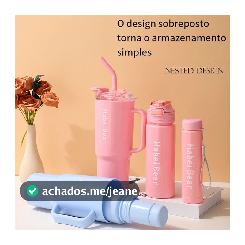Kit 3 Garrafa Copo Tendência Agua Squeeze Com Adesivos Lembretes beber Agua 1.2L e 800ml e 300ml Yobel.loja