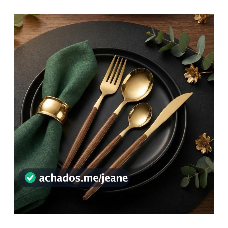 Faqueiro Dourado 24 Peças em Aço Inox Luxo Mesa Posta