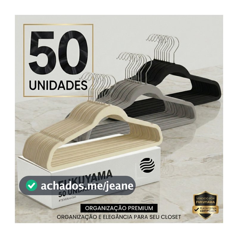 KIT 50 CABIDES DE VELUDO ANTIDESLIZANTE PREMIUM FUKUYAMA Com Gancho Giratório 360° ESCOLHA A COR