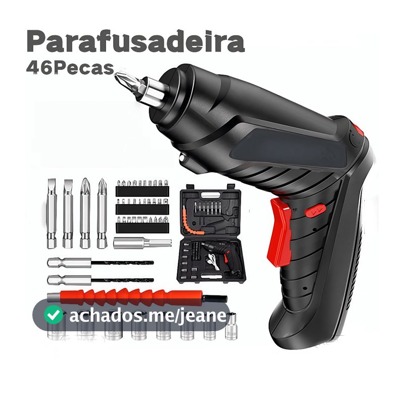 Kit Parafusadeira Doméstica com maleta Leve Portátil USB Recarregável