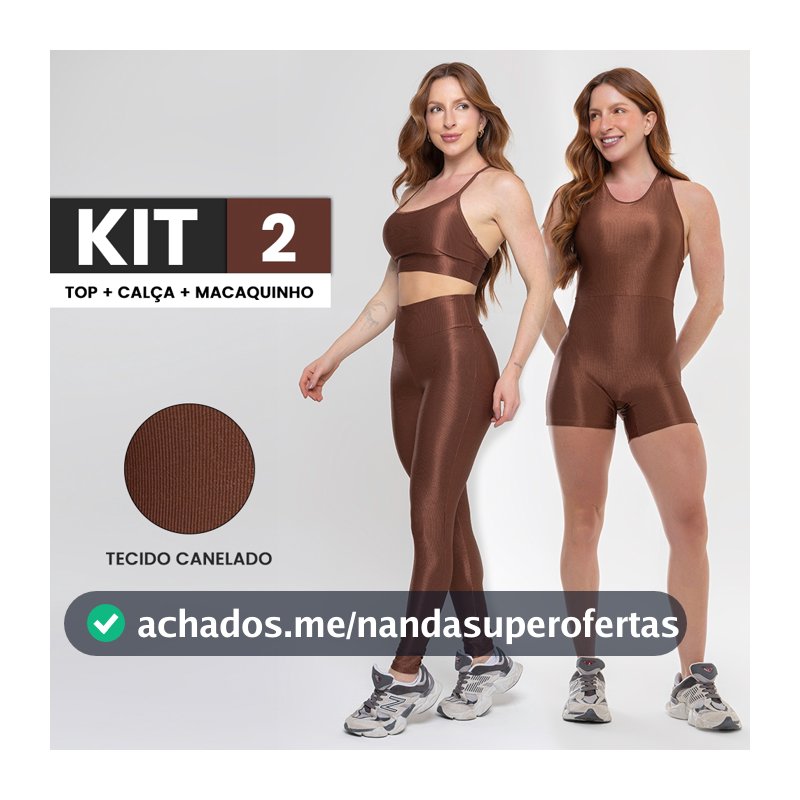 kit 3 peças Conjunto Canelado Brilhoso Calça Legging Academia e Top Fitness+Macaquinho academia
