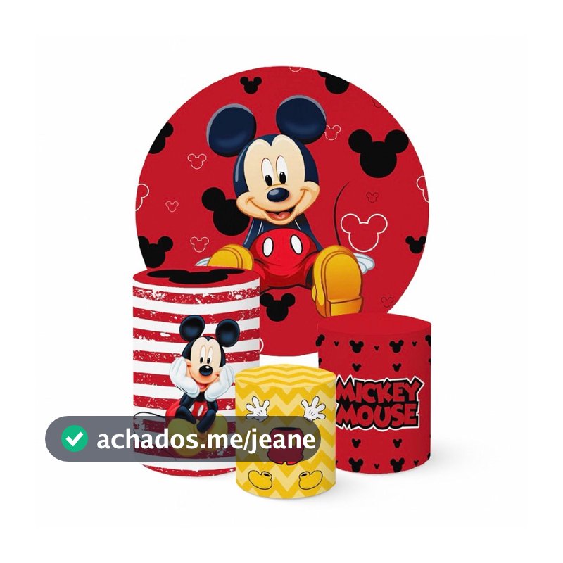 Painel Redondo + Trio de Capas Decorativas Sublimado Tema Mickey