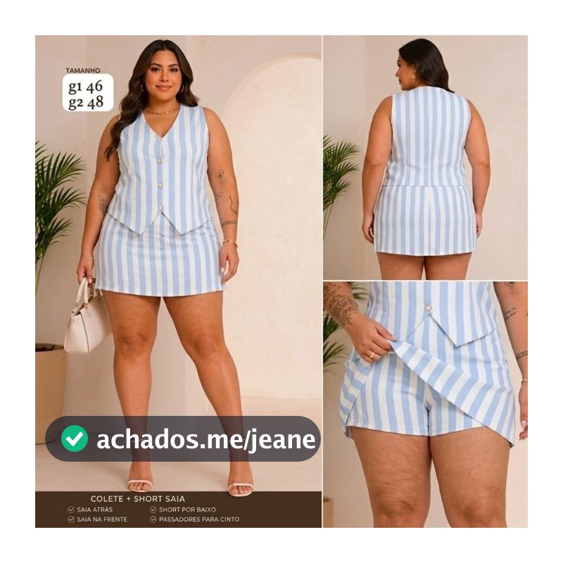 Conjunto Plus Size Colete Alfaiataria E Short Saia Feminino