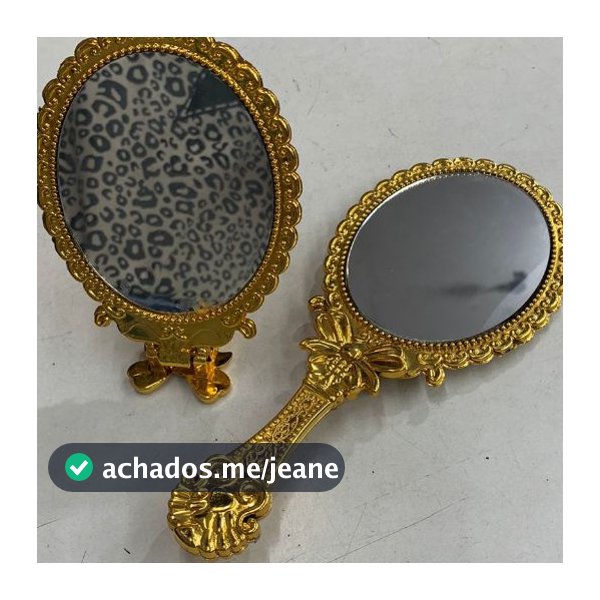 Espelho De Mão Dobrável de Princesa Laço Dourado Para Maquiagem 19x8,5cm