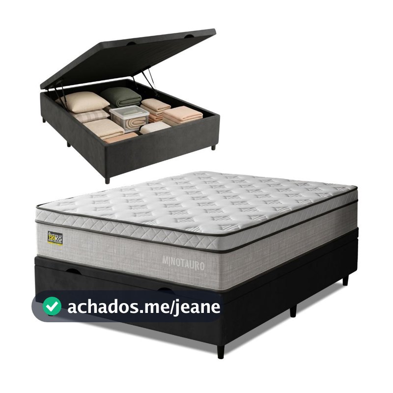 Cama Box Baú Colchão Casal Ortopédico D33 138x188x72cm Minotauro Hellen