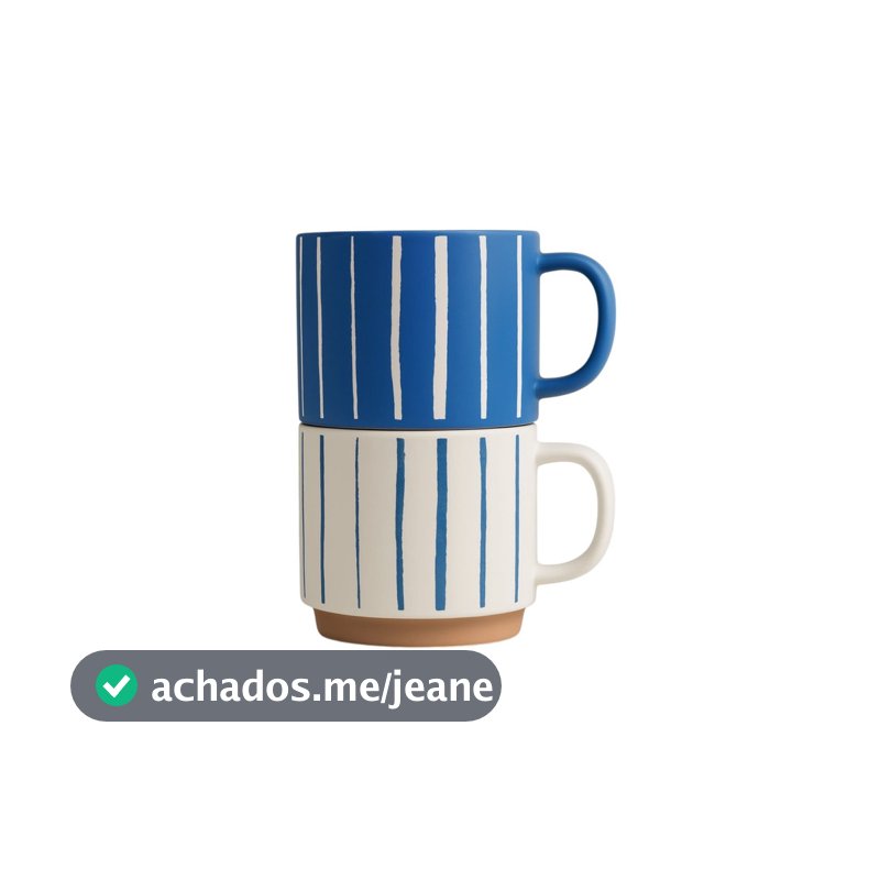 2 Canecas de Cerâmica Listras 430ml Empilhável Premium