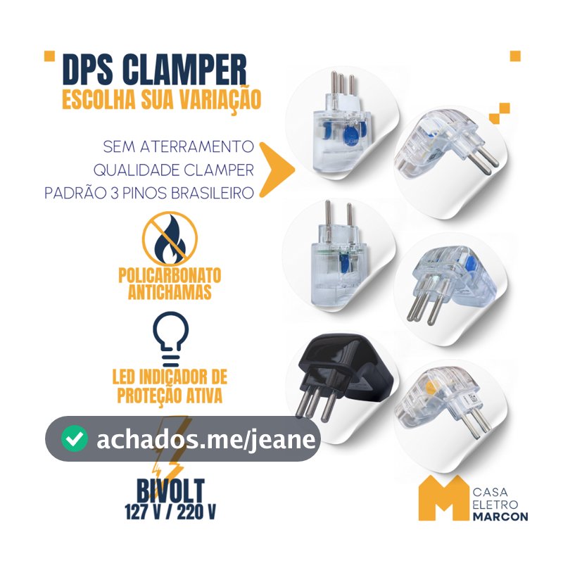 DPS Protetor Contra Surtos Elétricos Raios Clamper Pocket/Fit 2 e 3 Pinos 10a 20a Sem Aterramento