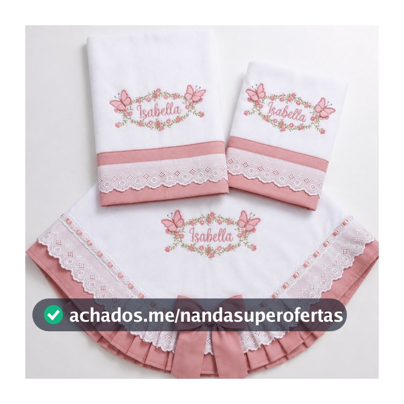 Manta de Bebê  Fralda Passeio e Fralda de Boca Bordada Personalizada kit com 3 peças
