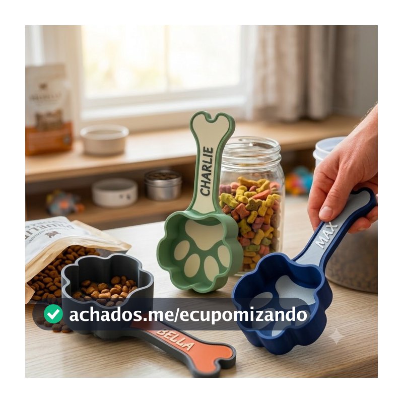 Kit Personalizado Colher de Ração Dosadora Pet de Patinha Cachorro Gato Pegador Concha Dispenser