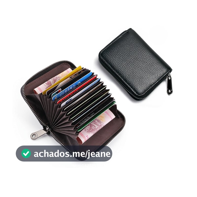 Porta Cartão Feminino com Zíper Couro Sintético Slim Multi-slot Compacto Bolsa Carteira Feminina