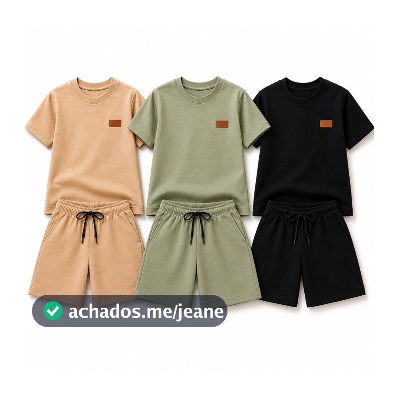 Kit 6 Peças Menino Conjunto Infantil Monocromático Premium Camiseta Shorts Algodão