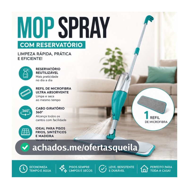 MOP Spray Reforçado Rodo Esfregão com Reservatório Rodo Magico Limpa Seca Mopi