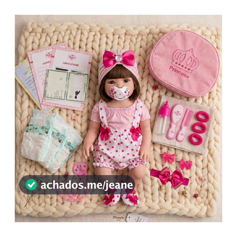 Kit Boneca Bebê Reborn 48cm Vinil Siliconado Com Bolsa Fraldas Mamadeira Chupeta E Acessórios