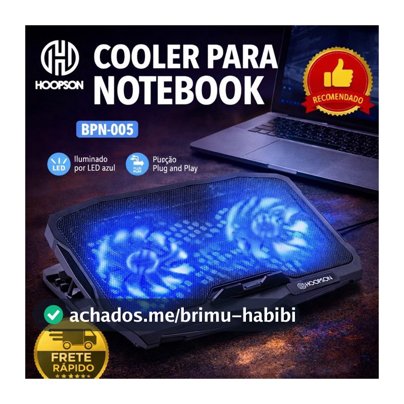 Base Cooler para Notebook com LED Azul 2 Fans Silenciosos USB Ajustável