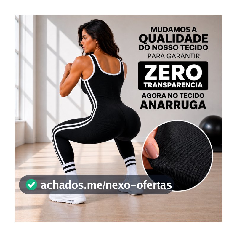 Macacão Feminino Longo Fitness Esportivo Anarruga com Listra