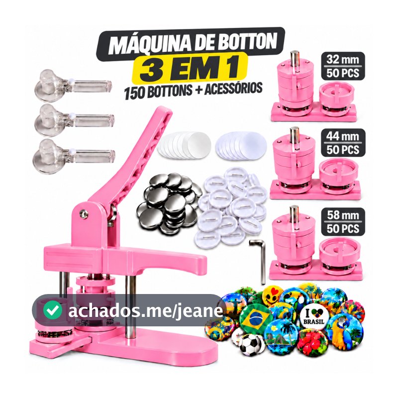 Máquina de Fazer Bottons Kit Prensa 3 em 1 Redondo e Coração 32/44/58mm Refil Rosa Azul Ímã de Geladeira DIY