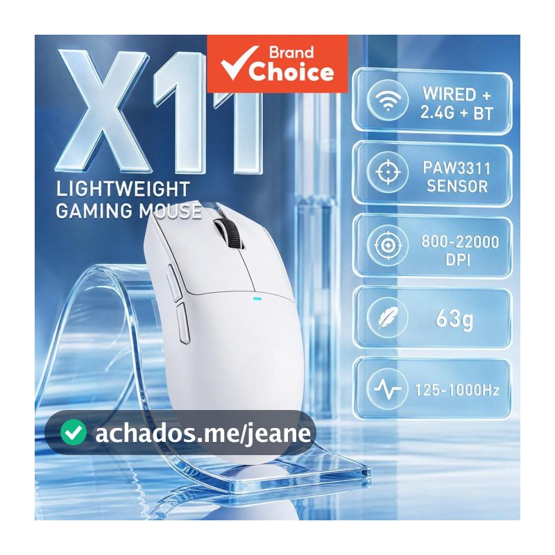 Mouse Gamer Tri-Modo ATTACK SHARK X11, 5 Teclas Macro Programáveis, Dock de Carregamento RGB, Compatível com Windows/Mac