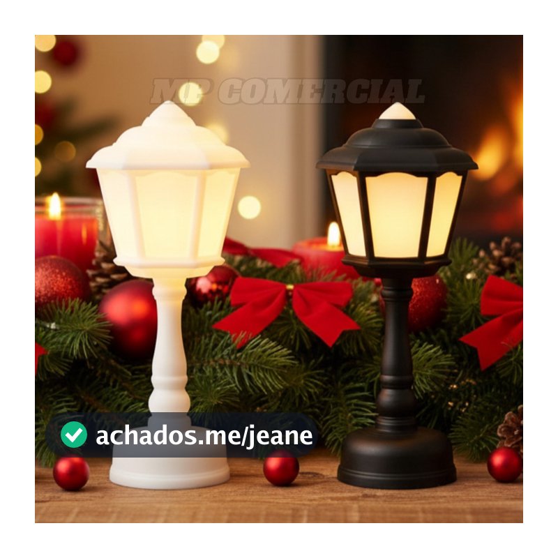 Luminária Plástico Poste Antigo Branco/Preto 17cm Vila Natalina Enfeite Decorativo Envio Imediato