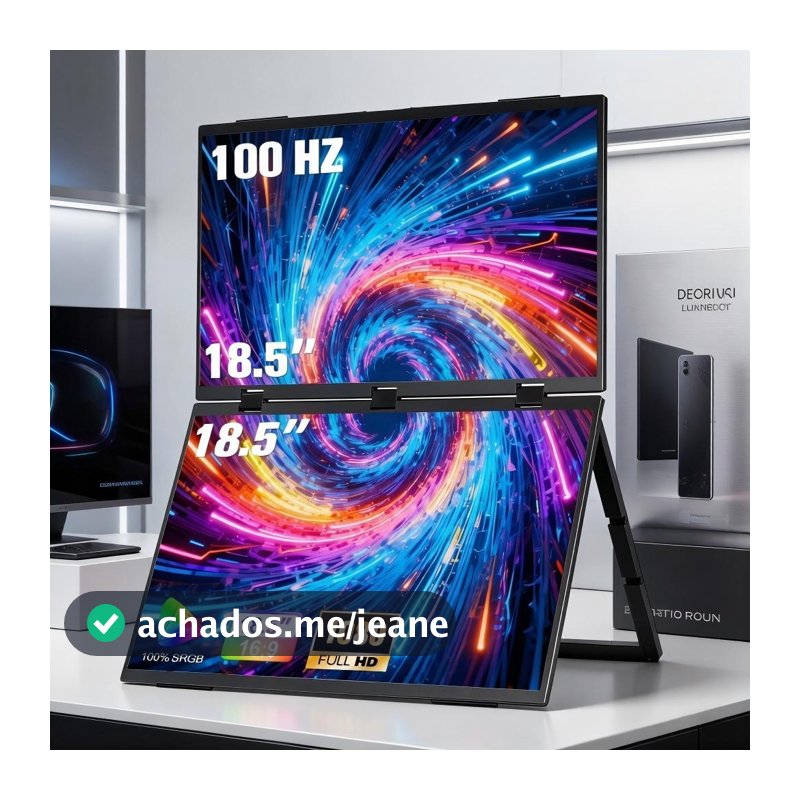 Monitor Portátil 18.5 Polegadas Mecolour Full HD Preto Tela Dupla HDMI USB-C Tipo C Extensor para Notebook PC Smartphone
