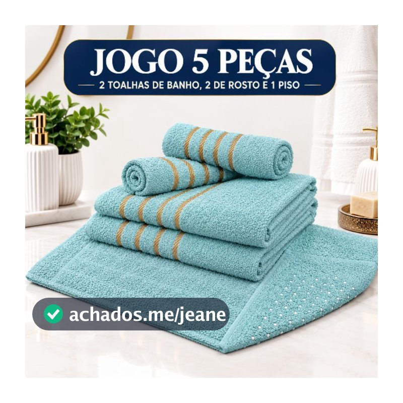 Jogo de Toalhas 5 Peças - 2 Banho + 2 Rosto + 1 Tapete/Piso Antiderrapante 100% Algodão