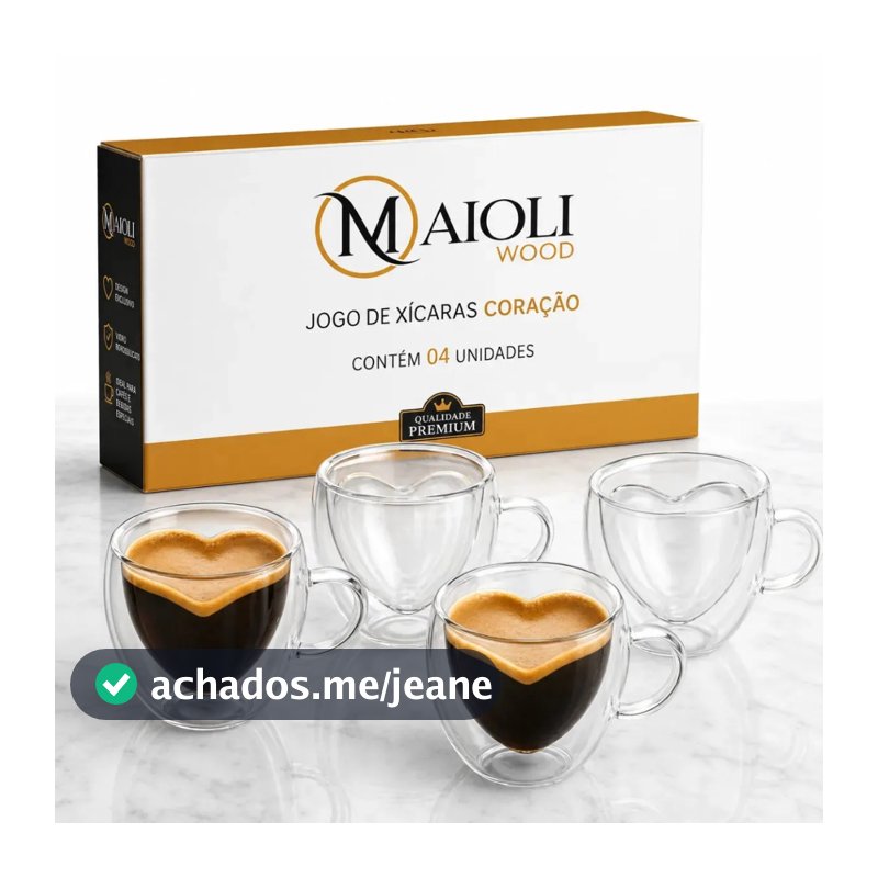 Jogo 4 Xicaras De Vidro Coração Parede Dupla Maioliwood Transparente Cafe Chá 90 Ml