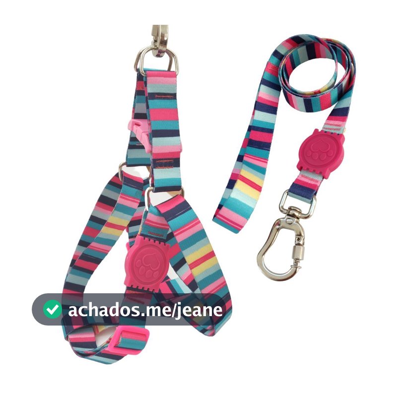 Coleira para Cachorro Peitoral Americano Pet com Guia e Trava Dupla de Segurança Rosa Adestramento