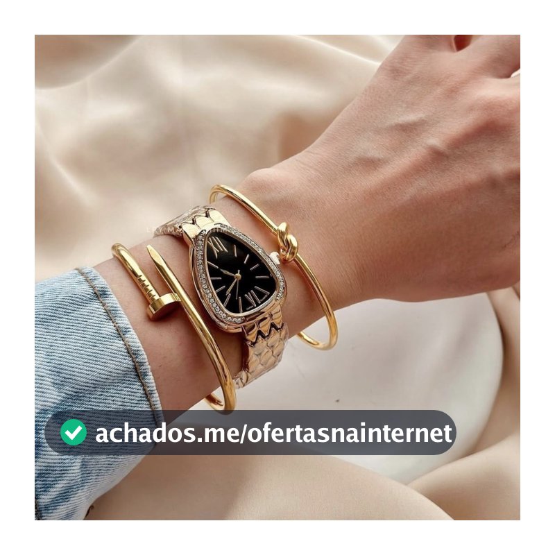Conjunto de Relógio Feminino Dourado e Braceletes Aço inoxidável Acessórios Relogio Pulseira