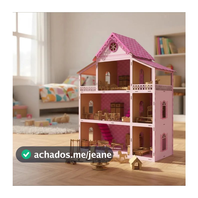 Casinha de Boneca MDF Rosa Grande 80cm kit 52 Mini Móveis Brinquedos - MDF Criativa