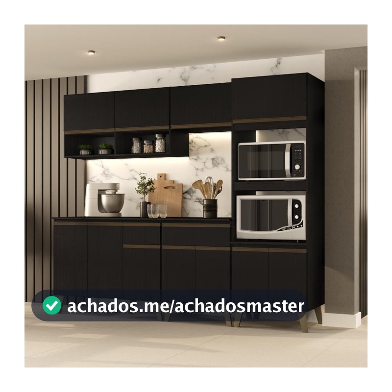 Armário de Cozinha Completa Atlanta Studio Preto Touch