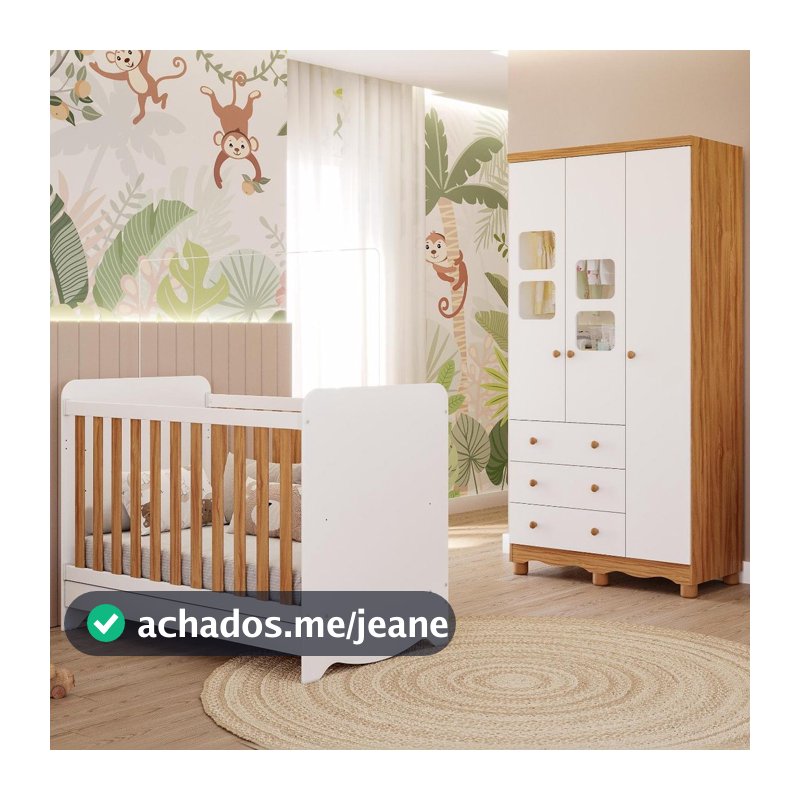 Quarto de Bebê Completo Berço Americano Ben 3 Em 1 Guarda Roupa Uli 3 Portas 3 Gavetas 100% MDF