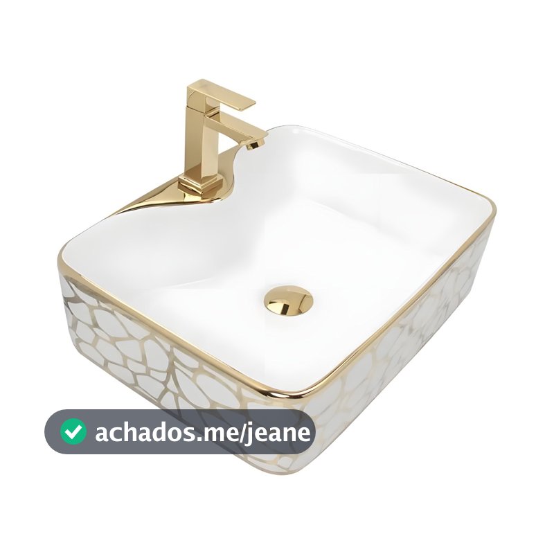 Cuba Pia Louca Ceramica Apoio Banheiro 49 x 38cm Luxo Gold