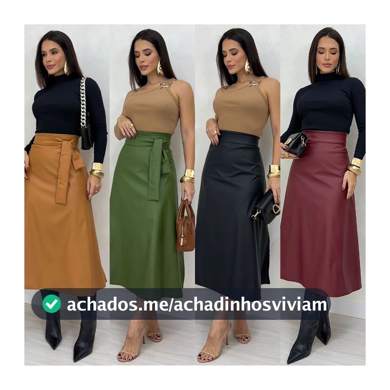 SAIA FEMININA COURO MIDI ENVELOPE AMARRAÇÃO + MODA SOCIAL