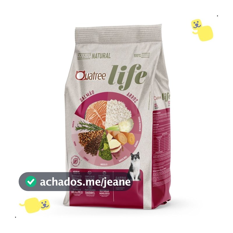 Ração Quatree Life 10.1Kg Ração Quatree Gatos Adultos Salmão e Arroz Ração Quatree Gatos 10Kg