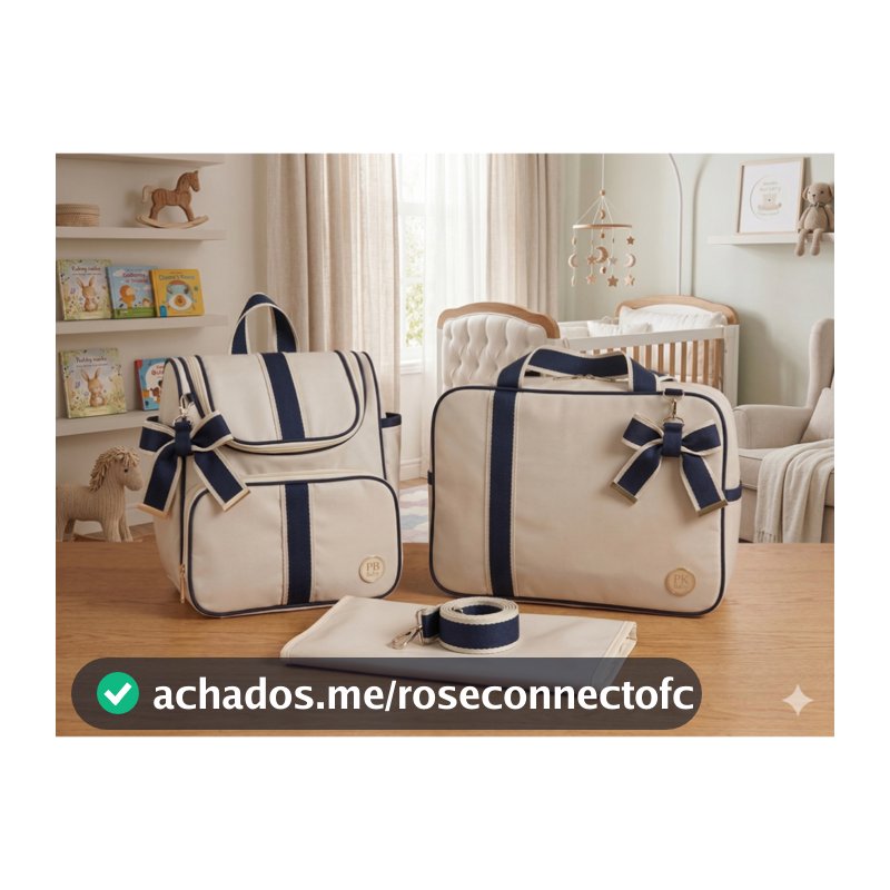 Kit Bolsa Maternidade Luxo 3 Peças com Laço e trocador Elegante e Funcional