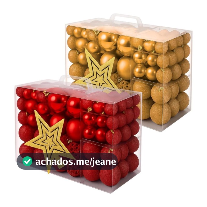 Kit de 100 Bolas de Natal Tamanho Variado Conjunto Decoração para Árvore com Glitter Fosca Com Estrela