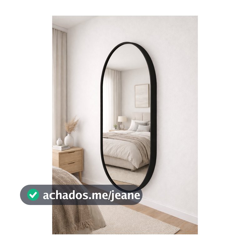 Espelho Oval 100cm x 35cm com Moldura em Couro Suporte para Quarto e Sala Design Retrô Luxo Salão Hall Decorativo