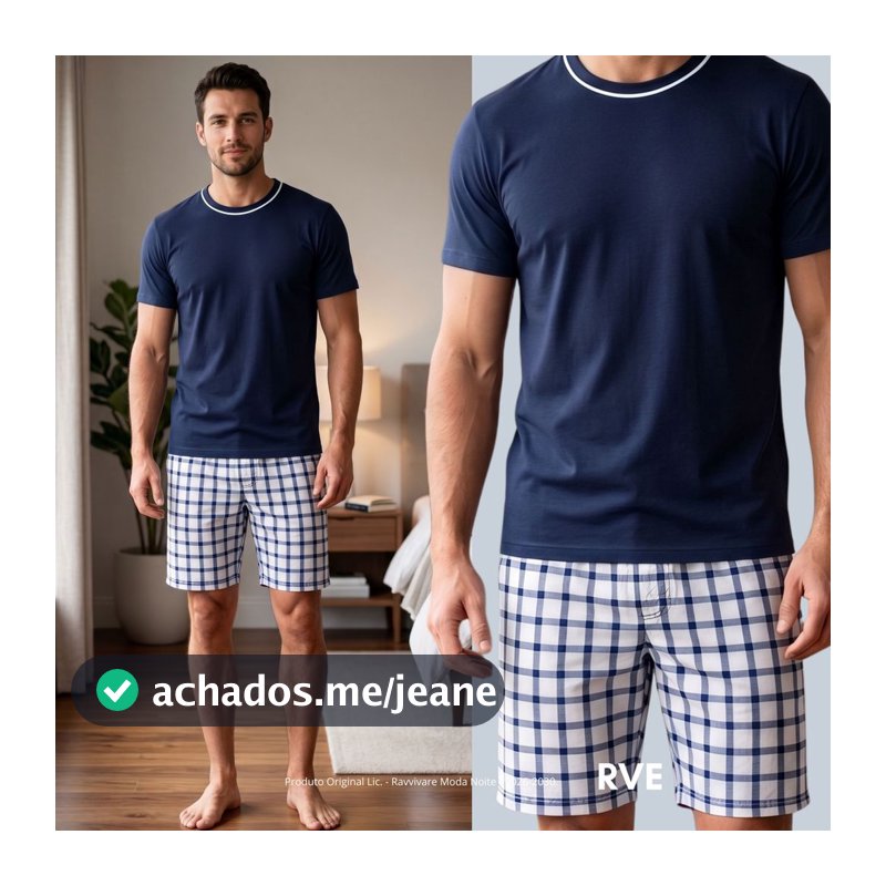 Pijama Masculino Adulto Verão Camisa e Short Xadrez Roupa de Dormir Confortável Elegante LUXO