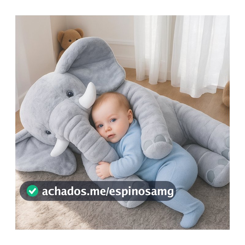 Almofada Elefante Dumbo Pelúcia 60cm Antialérgica, Fofa e Confortável para Bebê