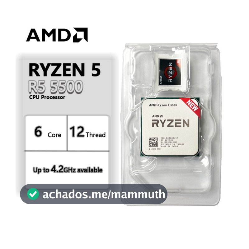 Processador AMD Ryzen 5 5500, 6-Core, 12-Threads, 3.6GHz (4.2GHz Turbo), Cache 19MB, AM4 Novo S/Caixa