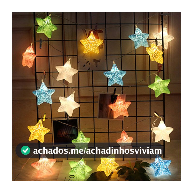 Decoração Varal Cordão Fio de Luzes Lâmpadas Estrela Led Natal Enfeite 2m