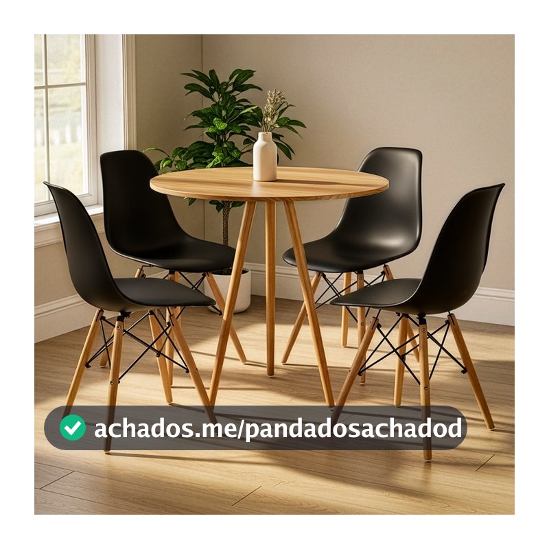 Mesa Tripé Freijó 80 Cm MDF + 4 Cadeiras Eiffel