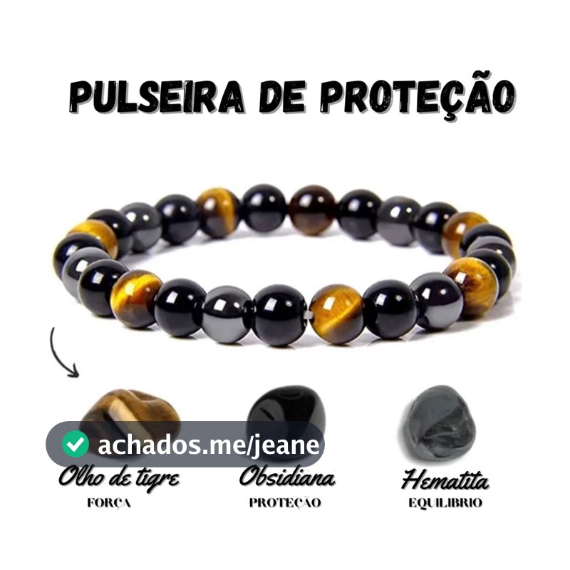 Pulseira Pedra Natural Mix Hematita, Olho de Tigre e Obsidiana