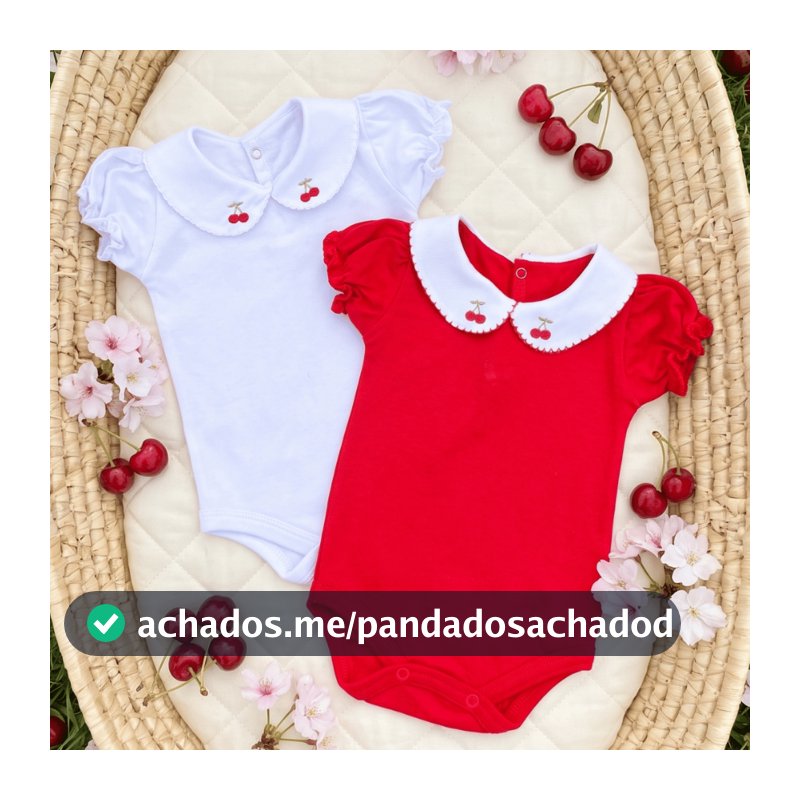 Kit 2 Bodys Menina Verão Manga Curta Bufante RN ao G 100% Algodão Cereja