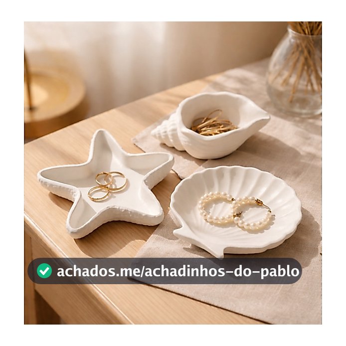 Kit Mar Porta-Joias de Concreto — Concha, Estrela e Caramujo Decorativo