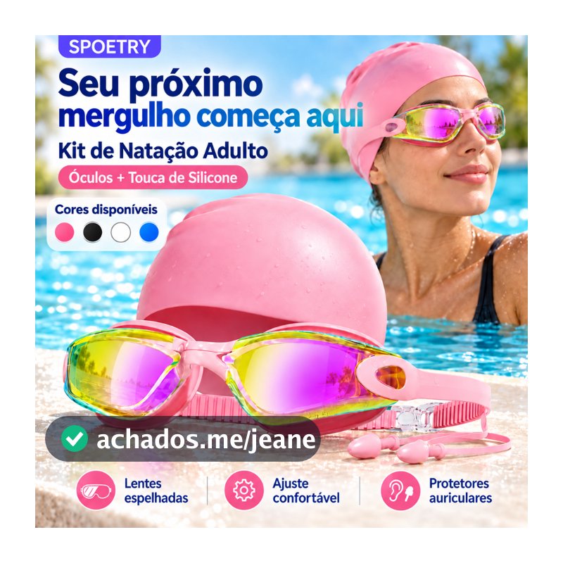 Kit de Natação com Óculos Espelhados Antiembaçantes, Touca de Silicone e Protetores de Ouvido, Visão Ampla e Tira Ajustá