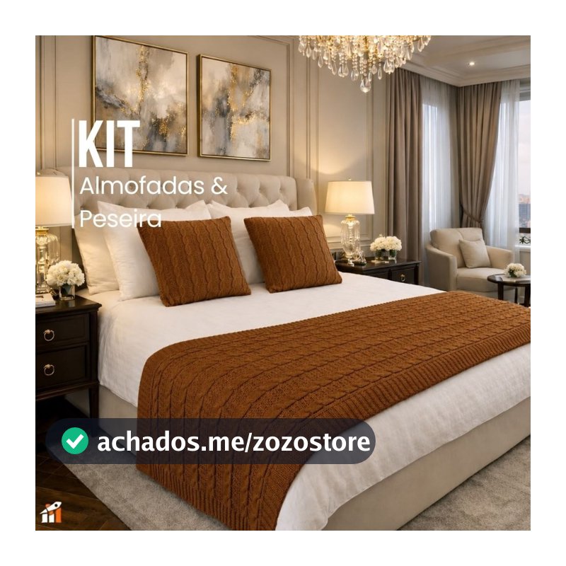 Kit Peseira para Cama com 2 Capas de Almofada Tricô Luxo Decorativo Casal Queen Elegante