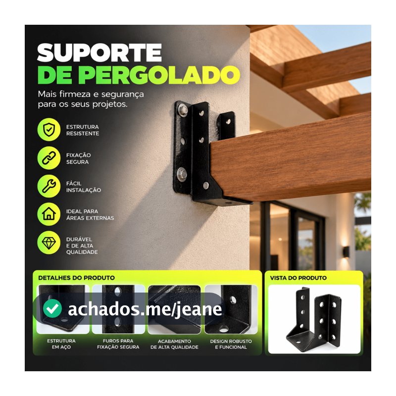 Kit 6 Suporte Viga Madeira Preto 5x10 Pergolado E Telhado